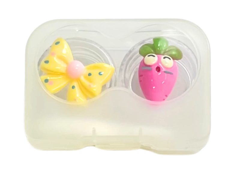 Carrot bow figurine contact lens storage set, Colour: pink, yellow